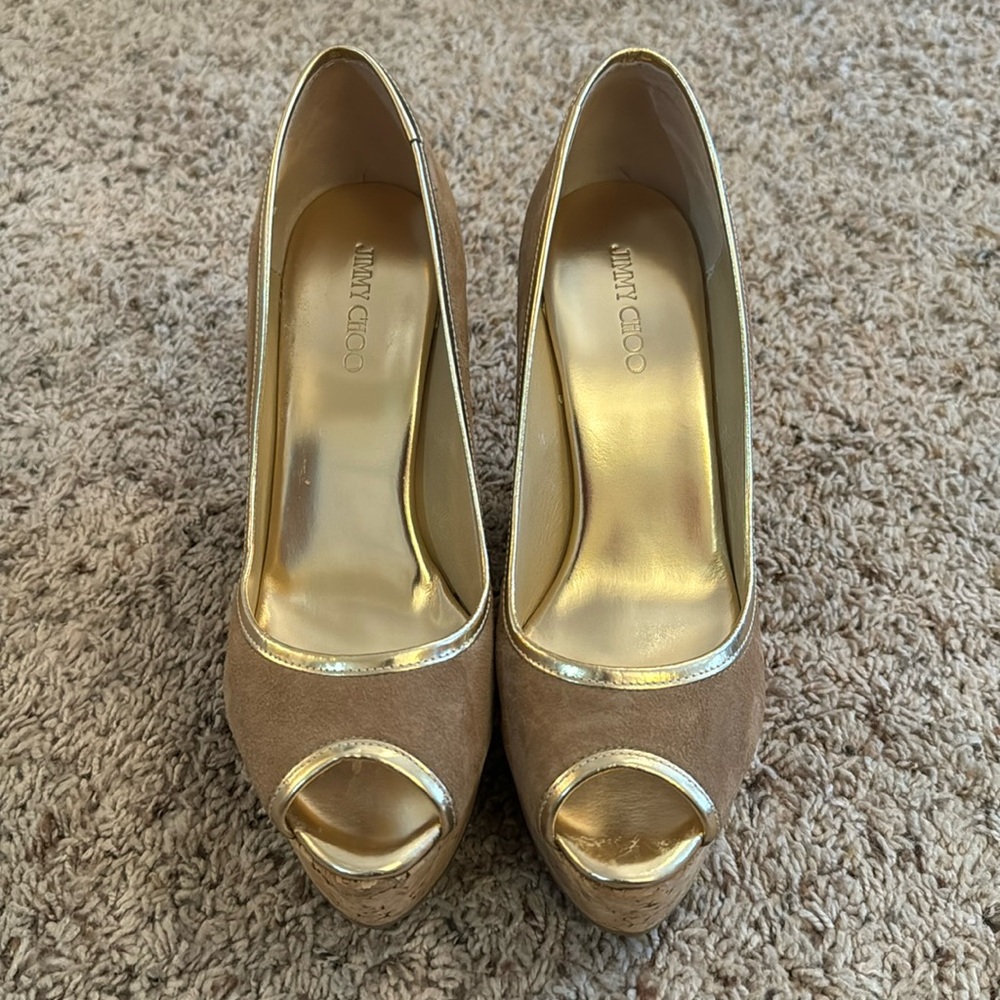 Jimmy Choo 124Papina Nude Suede Wedges